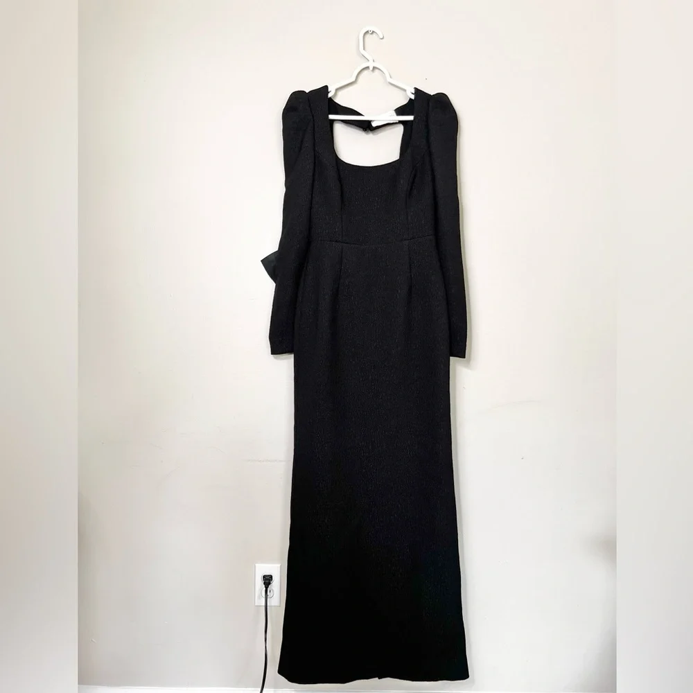 Rebecca Vallance  Monique Open Back Tie Detail Maxi Black Gown Size 4 - Picture 4 of 10
